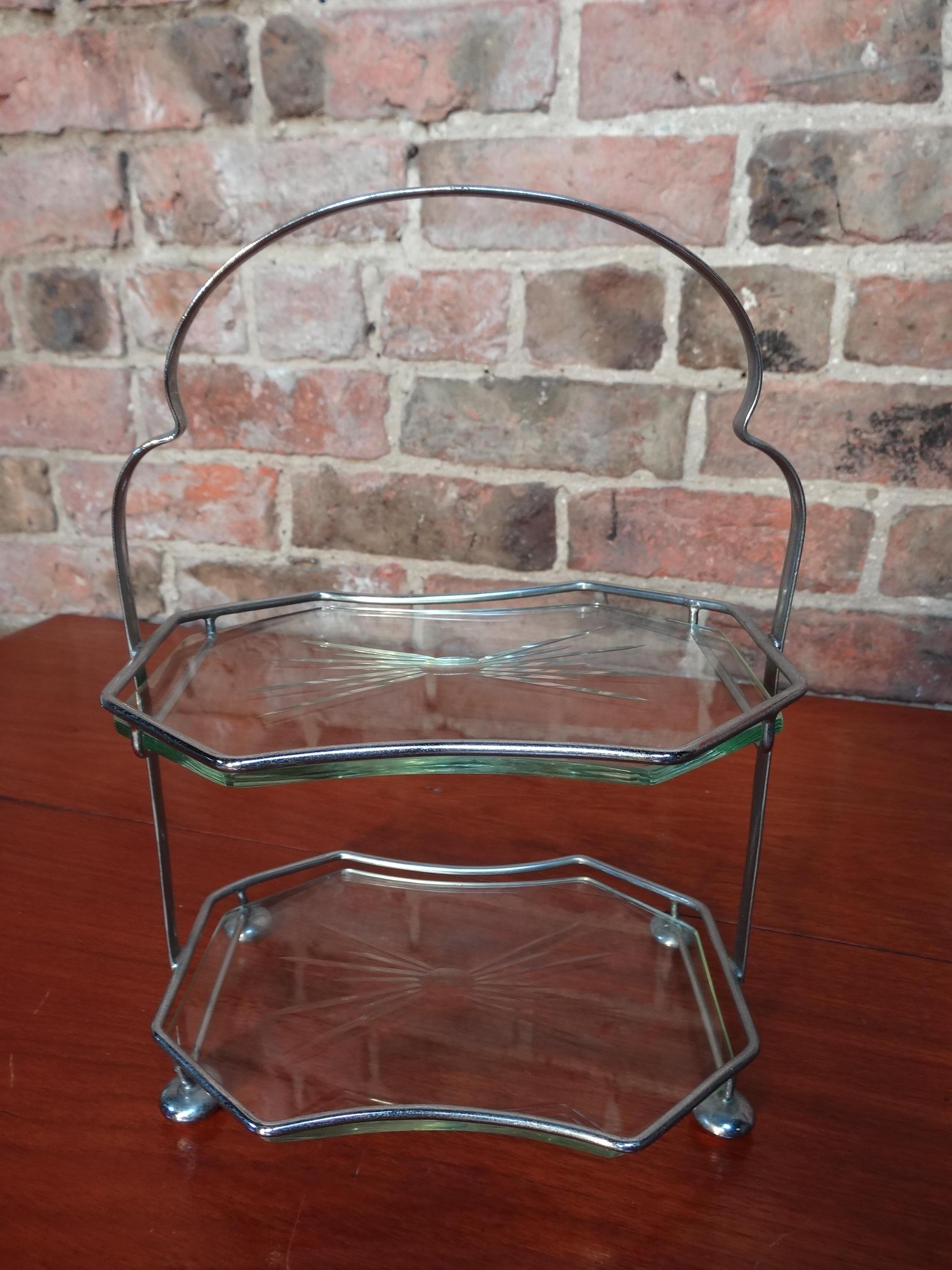 Early 20th Century Art Deco 2-Tier Cut Glass Chocolate Tray, 1920s For Sale