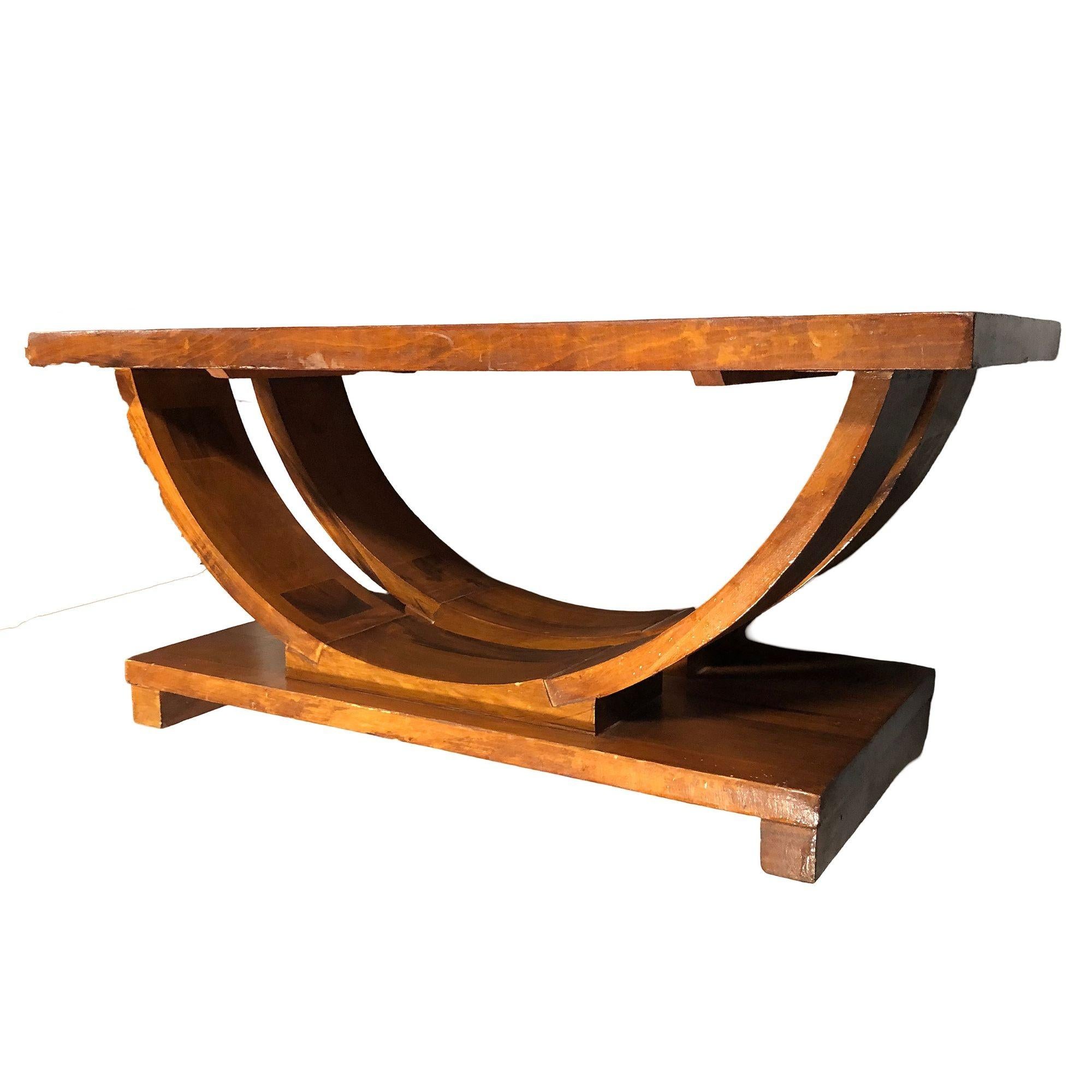 American Art Deco 2-Tier Mahogany Arch Coffee Table by Gilbert Rohde for Brown Saltman
