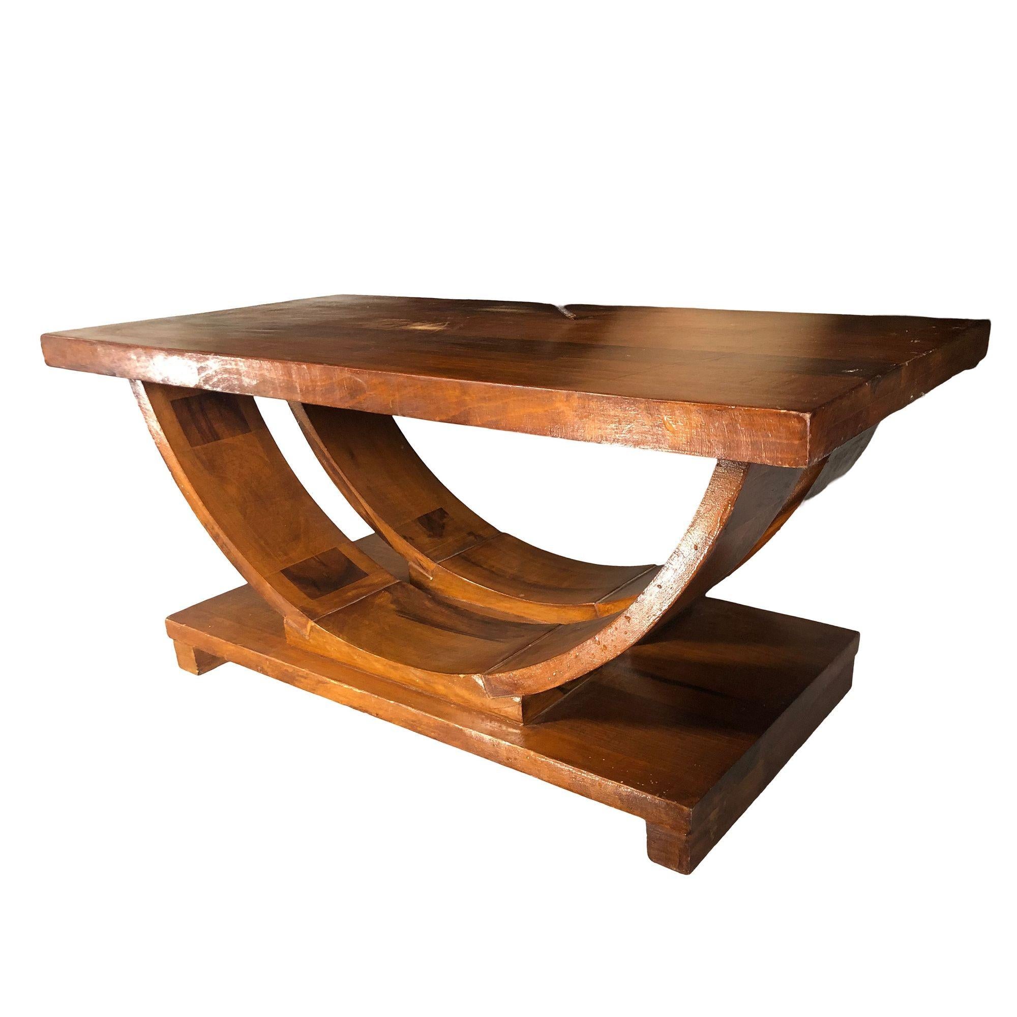 Mid-20th Century Art Deco 2-Tier Mahogany Arch Coffee Table by Gilbert Rohde for Brown Saltman