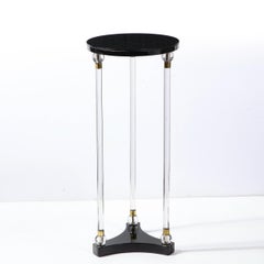 Art Deco 2 Tier Pedestal in Black Lacquer with Vitrolite & Translucent Glass Top