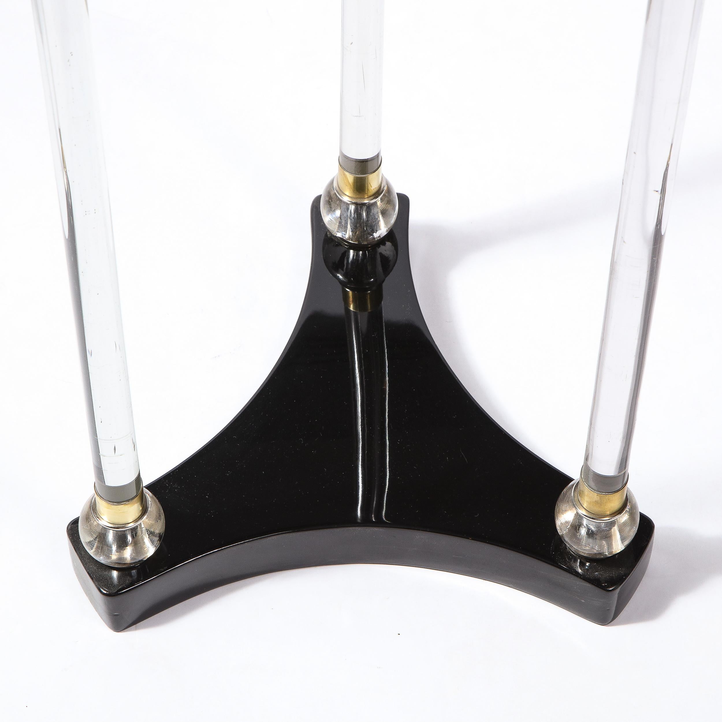 American Art Deco 2 Tier Pedestal in Black Lacquer with Vitrolite & Translucent Glass Top For Sale