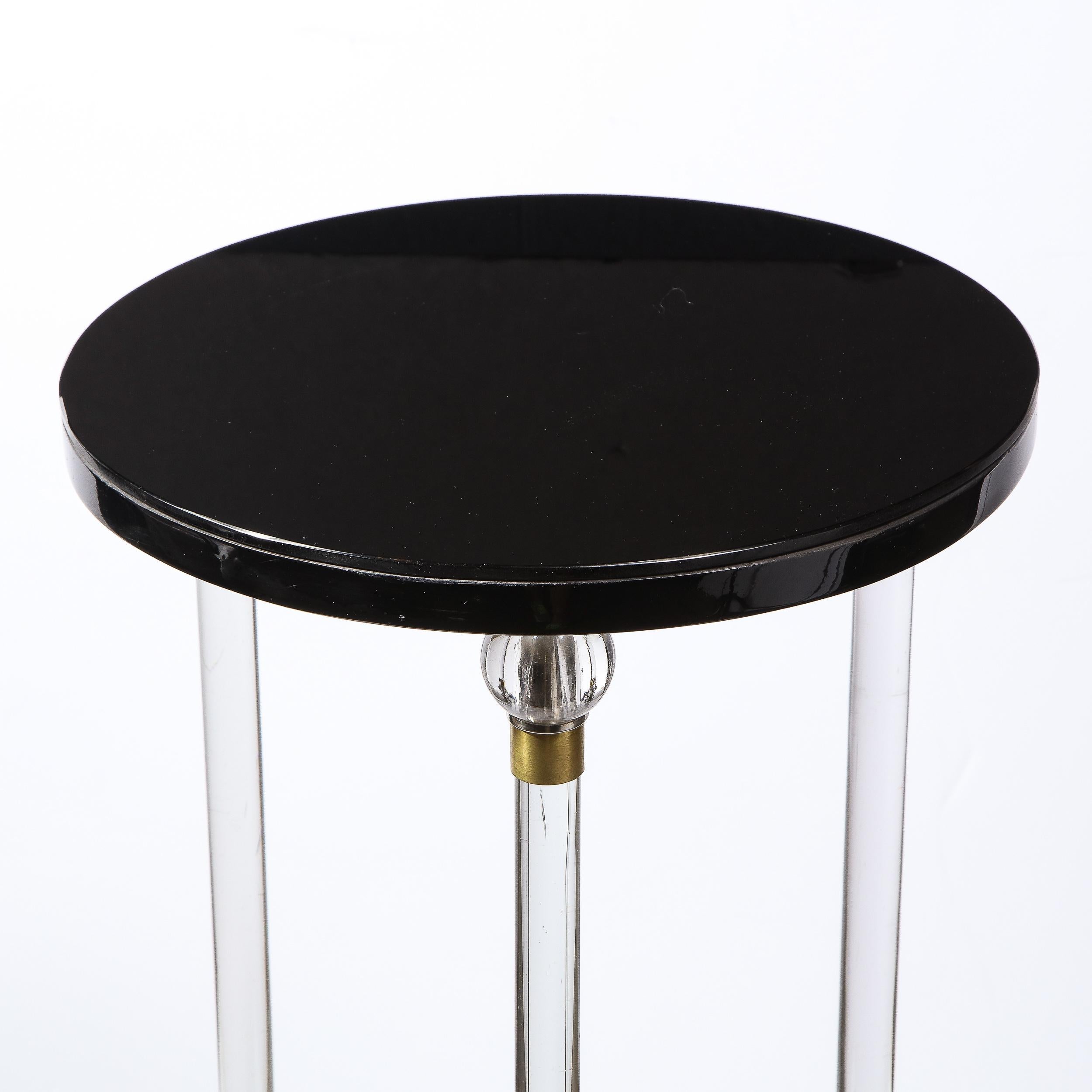 Art Deco 2 Tier Pedestal in Black Lacquer with Vitrolite & Translucent Glass Top In Excellent Condition For Sale In New York, NY
