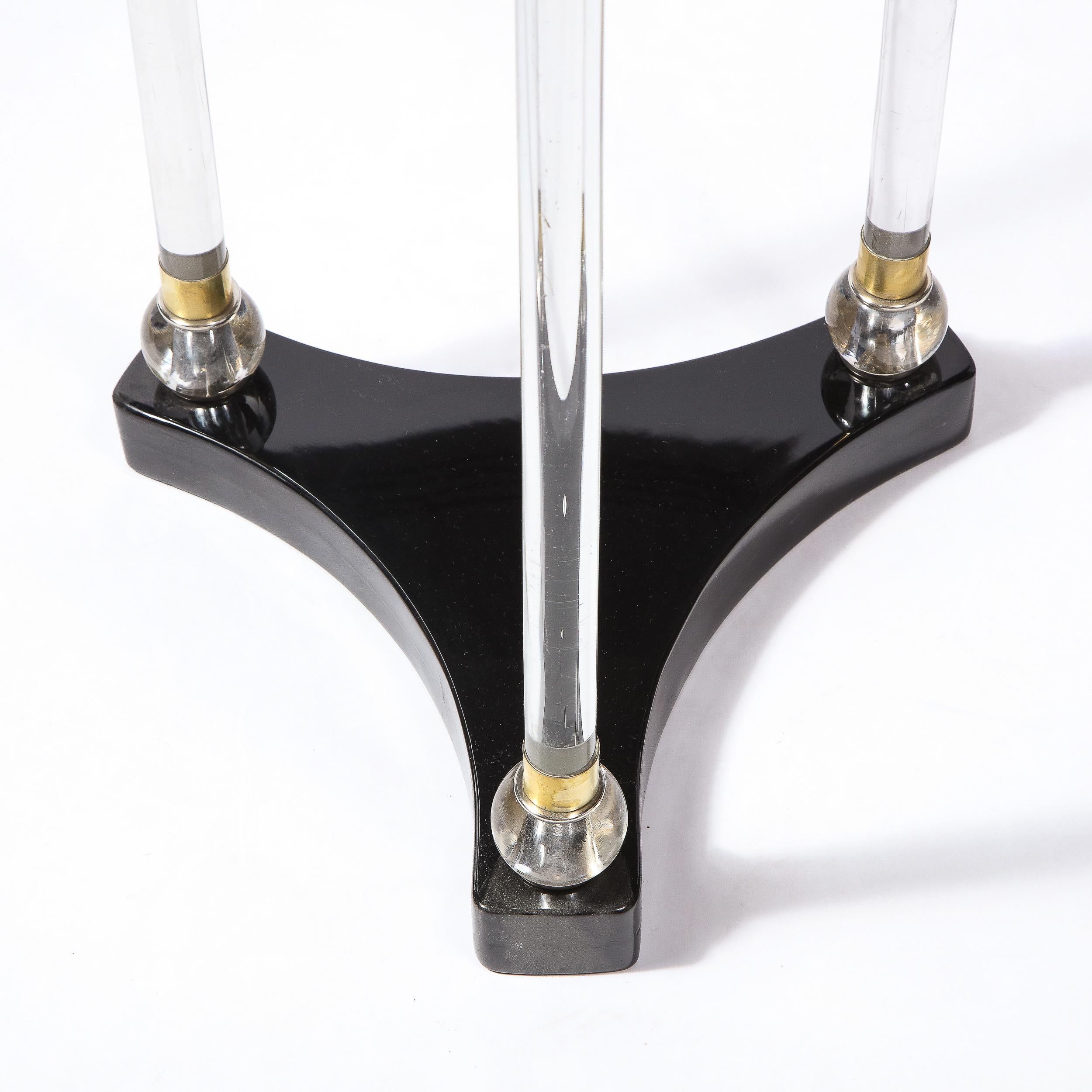 Art Deco 2 Tier Pedestal in Black Lacquer with Vitrolite & Translucent Glass Top For Sale 1