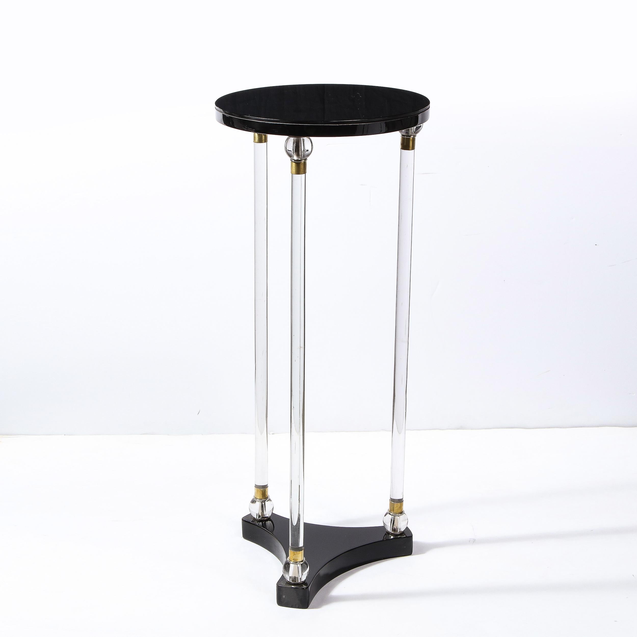 Art Deco 2 Tier Pedestal in Black Lacquer with Vitrolite & Translucent Glass Top For Sale 3