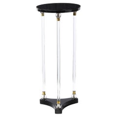 Vintage Art Deco 2 Tier Pedestal in Black Lacquer with Vitrolite & Translucent Glass Top