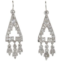 Antique Art Deco 2.0 Carat Diamond Rare Platinum Drop Earrings