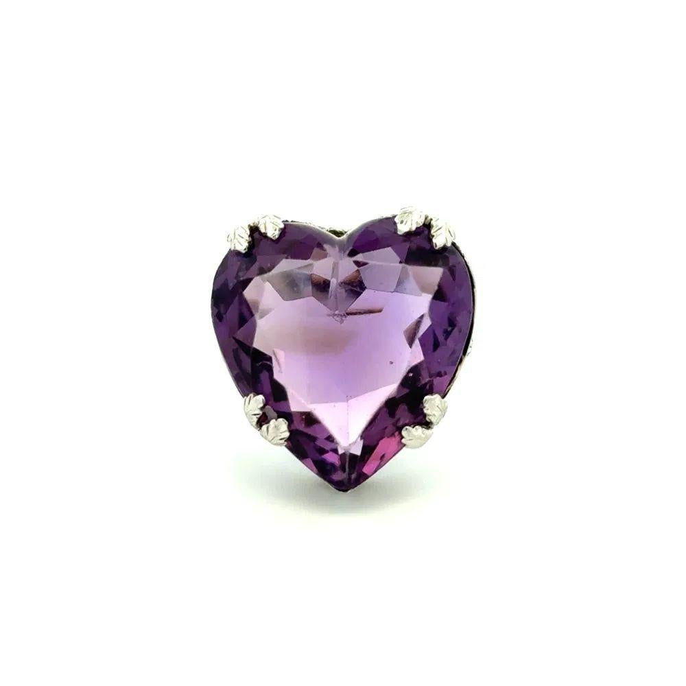 Art Decó 20 Quilates Corazón Amatista Anillo Solitario de Oro Corte de corazón