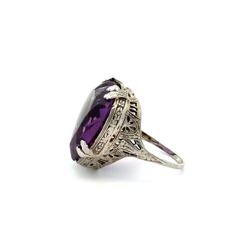 De las mujeres Art Decó 20 Quilates Corazón Amatista Anillo Solitario de Oro