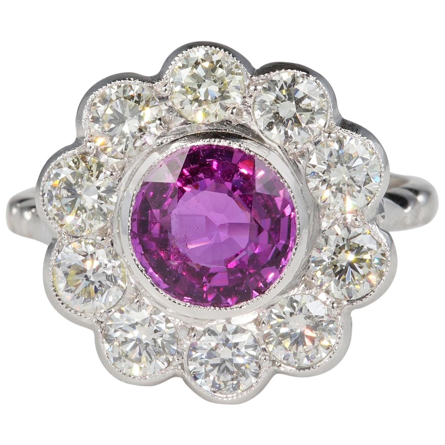 2.0 Carat Natural Ceylon Pink Sapphire 1.50 Carat G VVS Diamond Platinum For Sale