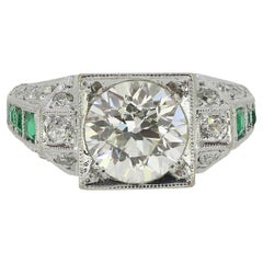 Antique Art Deco 2.65 Carat Diamond and Emerald Ring