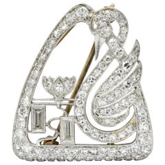 Art Deco 2.00 Carat Diamond Platinum Swan Brooch Pendant, circa 1930s