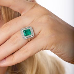 Art Deco Platinum Ring, 2.00ct Emerald & 0.65ct Diamond Halo, 1930s