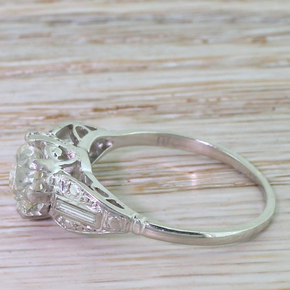 Old Mine Cut Art Deco 2.00 Carat Old Cut Diamond Platinum Engagement Ring For Sale