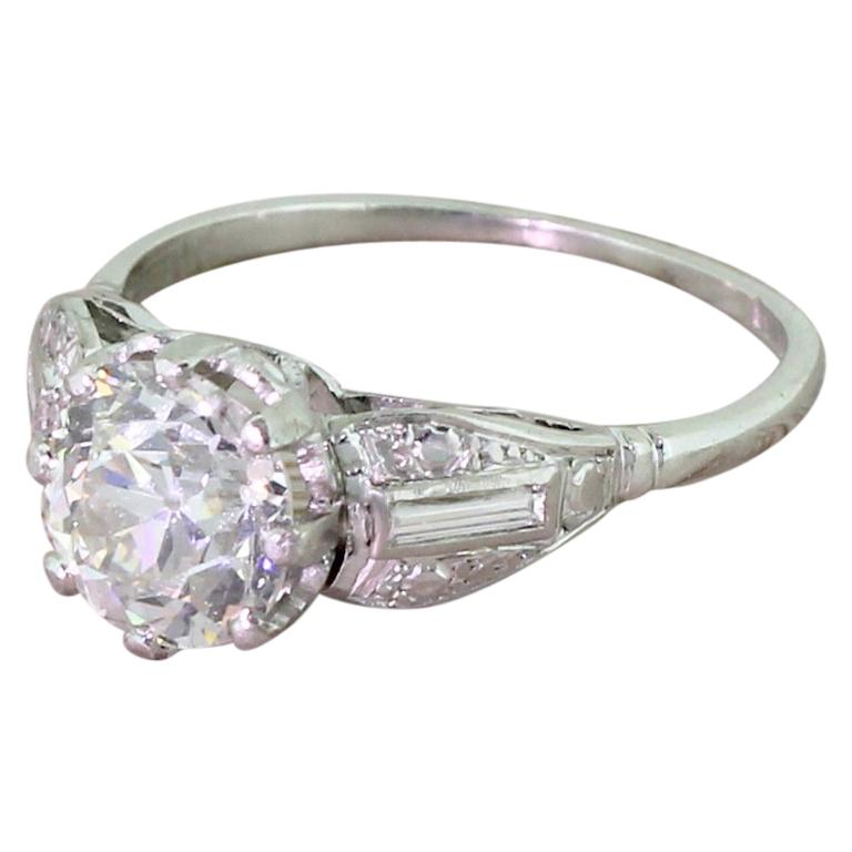 Art Deco 2.00 Carat Old Cut Diamond Platinum Engagement Ring For Sale