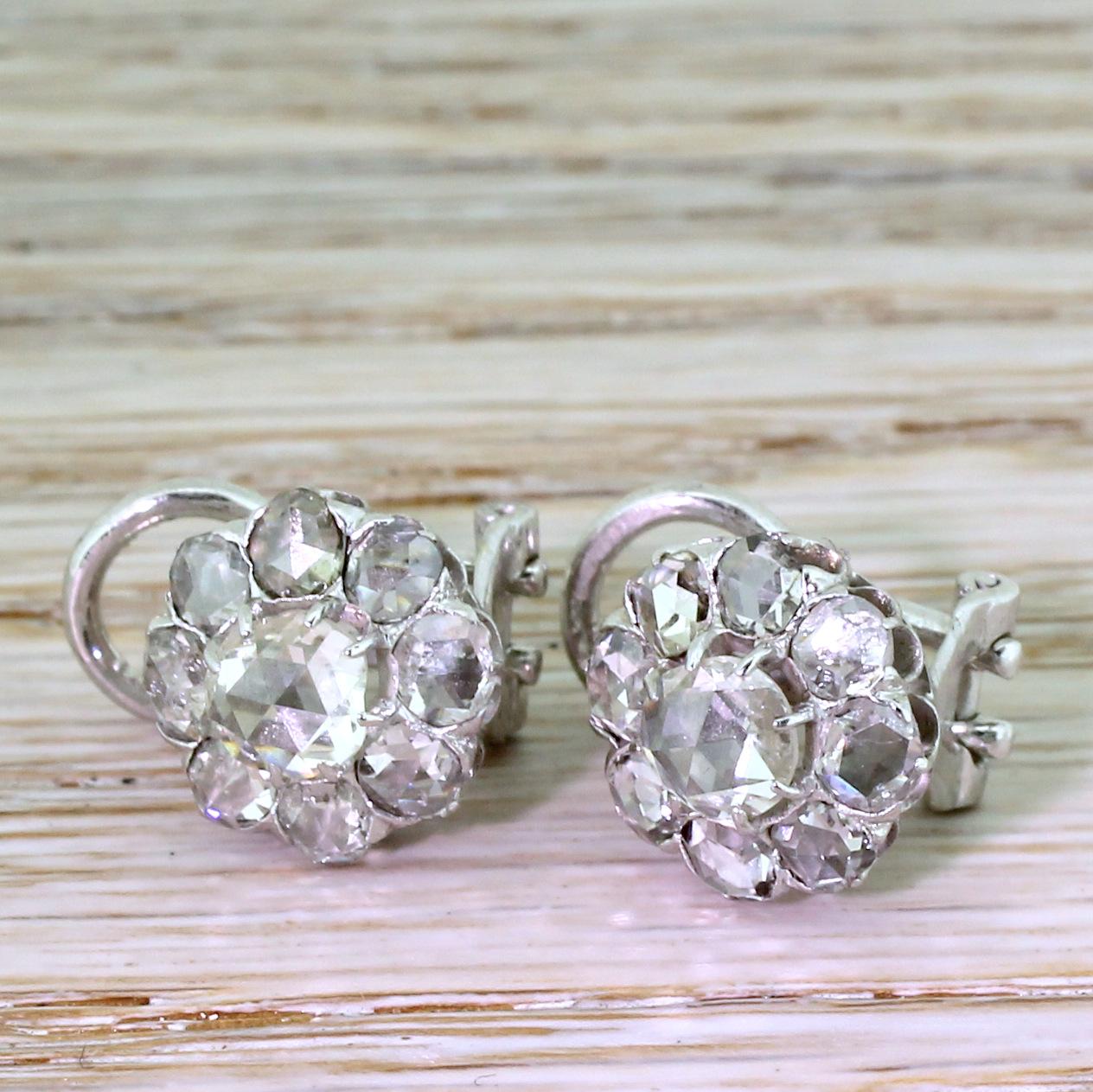 Art Deco 2.00 Carat Rose Cut Diamond Cluster Earrings In Good Condition For Sale In Essex, GB