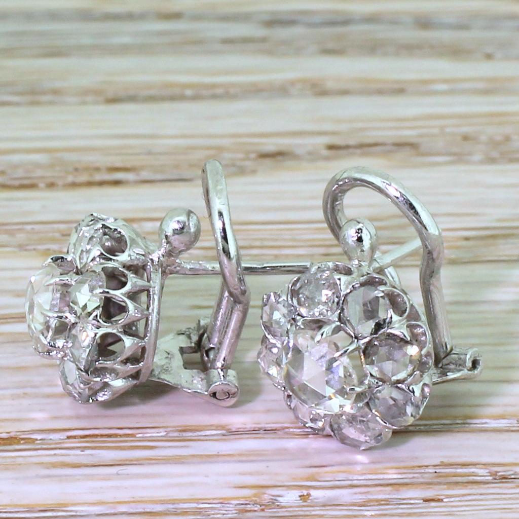 Women's Art Deco 2.00 Carat Rose Cut Diamond Cluster Earrings For Sale