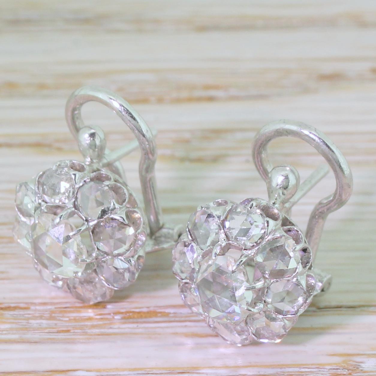 Art Deco 2.00 Carat Rose Cut Diamond Cluster Earrings For Sale 2