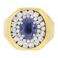 Antique Art Deco 2.00 Carat Sapphire and Diamond Signet Ring, circa 1920s