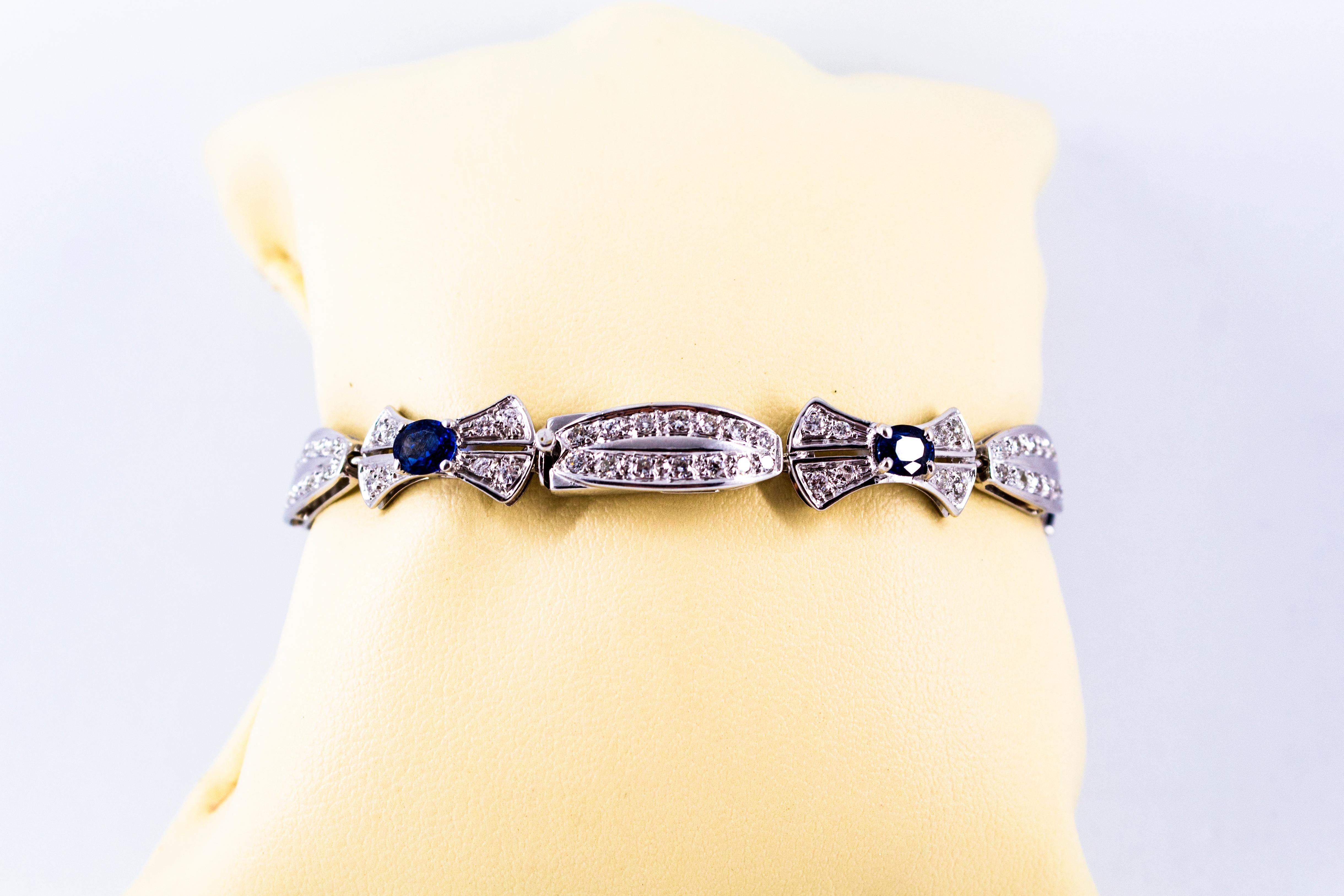 Art Deco 2.00 Carat White Diamond 3.70 Carat Blue Sapphire White Gold Bracelet 9