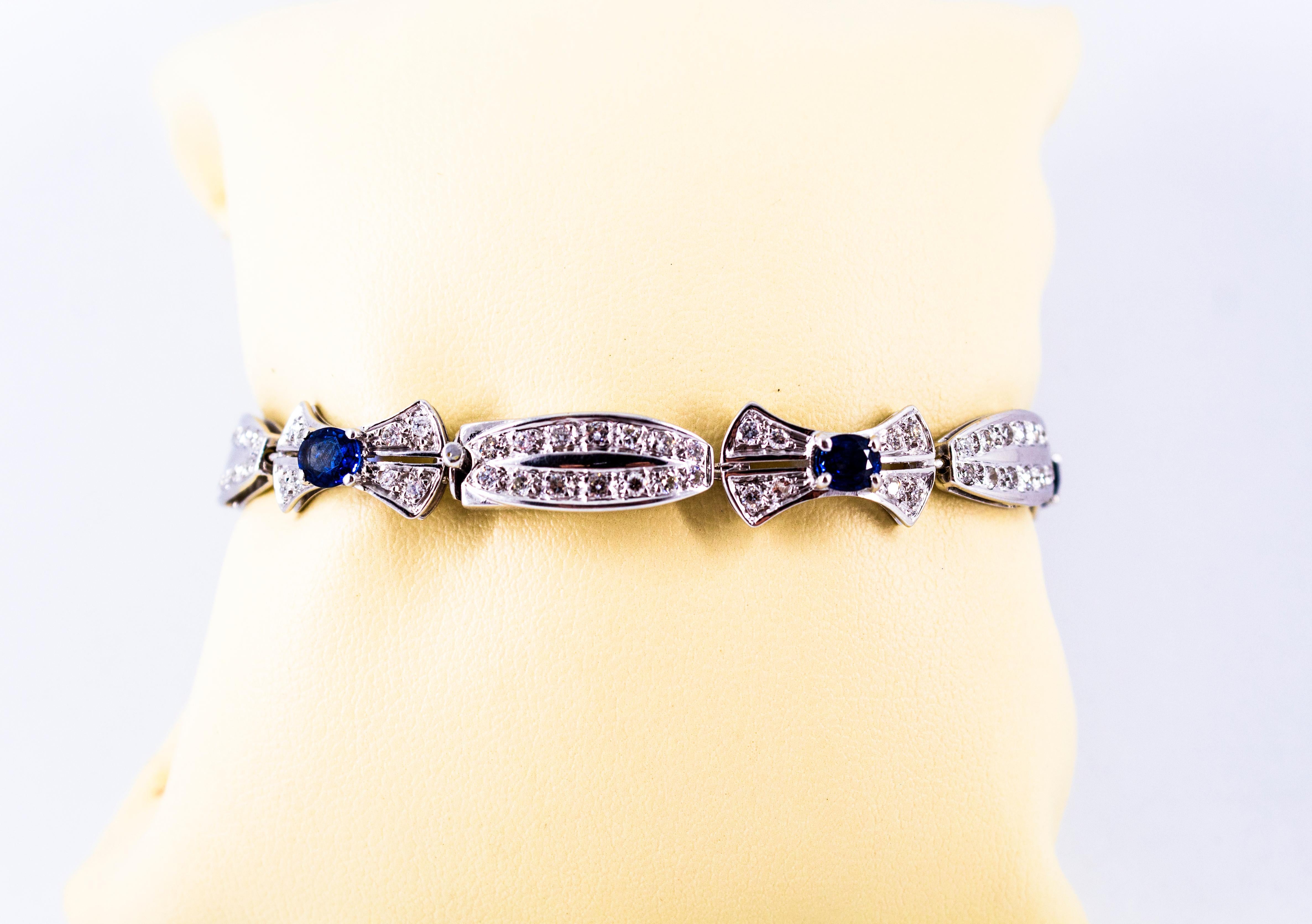 Art Deco 2.00 Carat White Diamond 3.70 Carat Blue Sapphire White Gold Bracelet 10