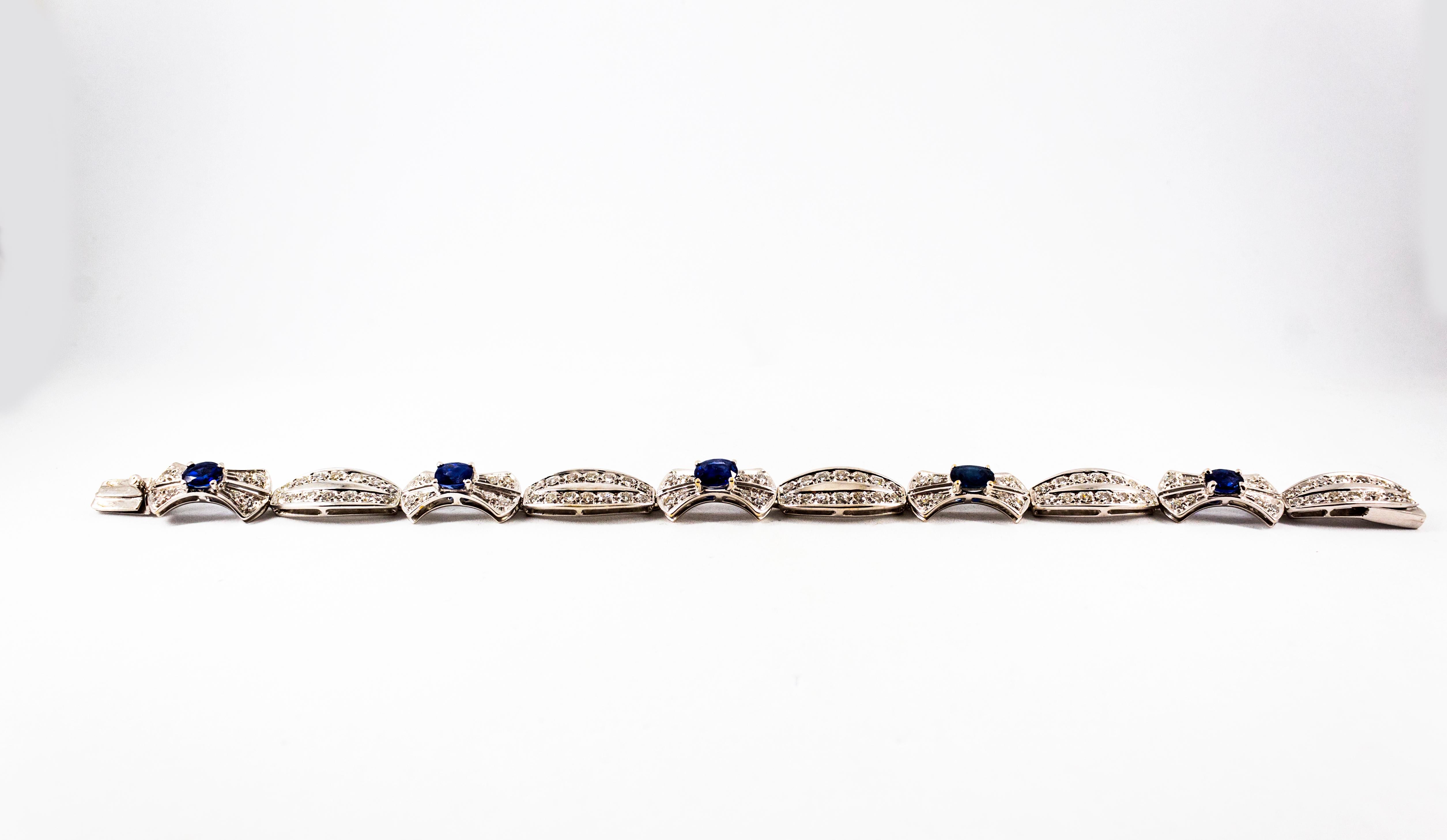 This Bracelet is made of 18K White Gold.
This Bracelet has 2.00 Carats of White Diamonds.
This Bracelet has 3.70 Carats of Blue Sapphires.
We're a workshop so every piece is handmade, customizable and resizable.