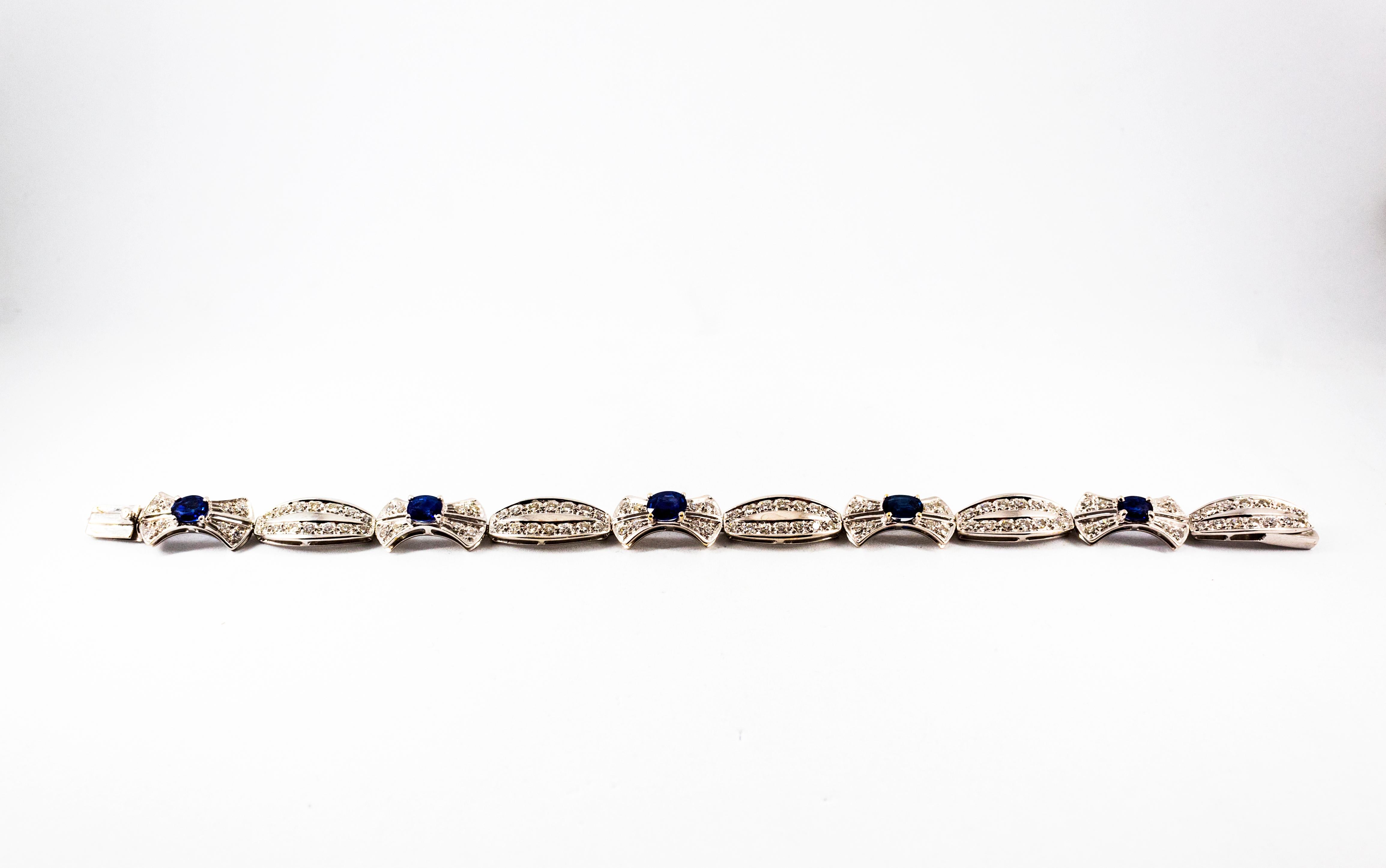 Women's or Men's Art Deco 2.00 Carat White Diamond 3.70 Carat Blue Sapphire White Gold Bracelet