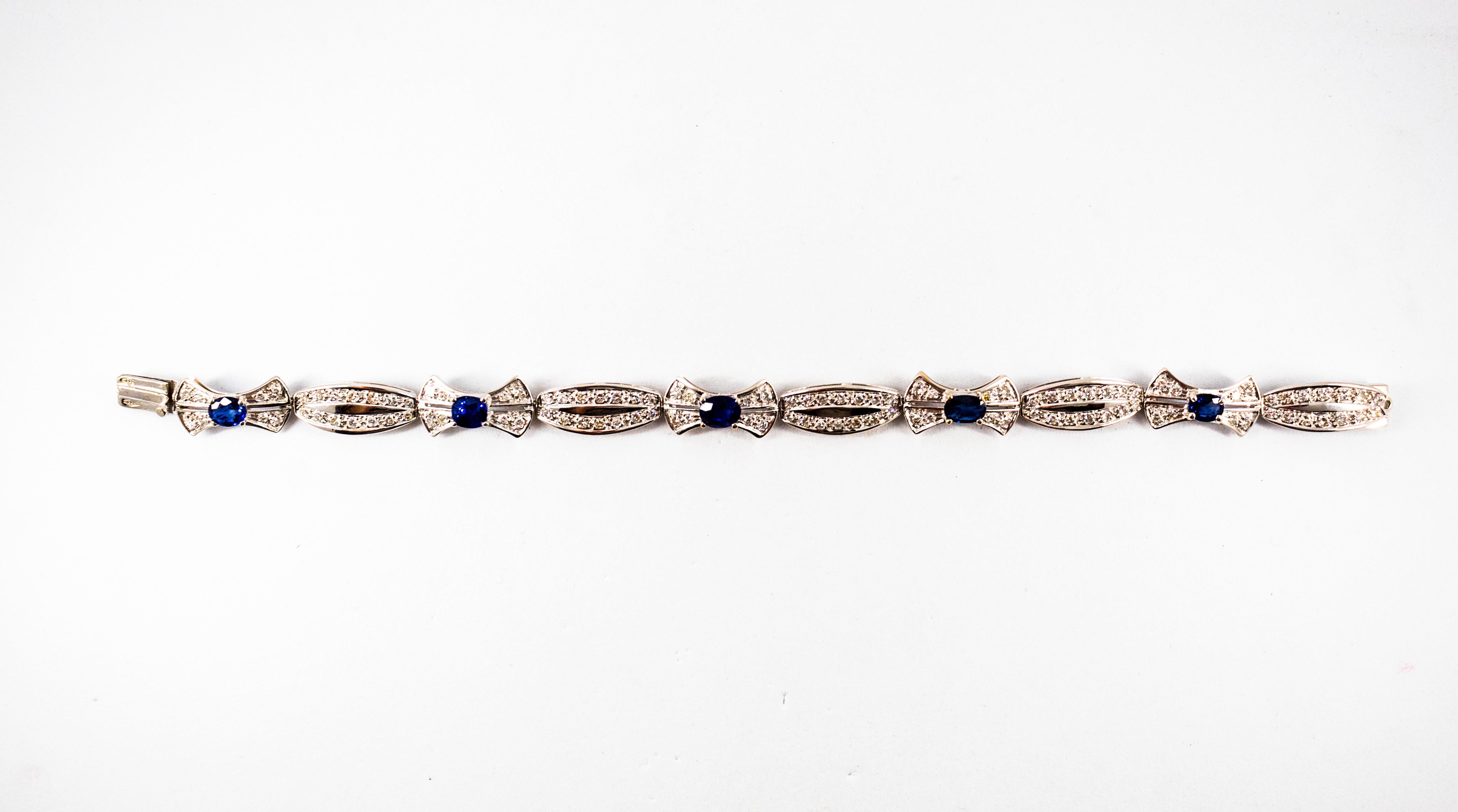 Art Deco 2.00 Carat White Diamond 3.70 Carat Blue Sapphire White Gold Bracelet 2