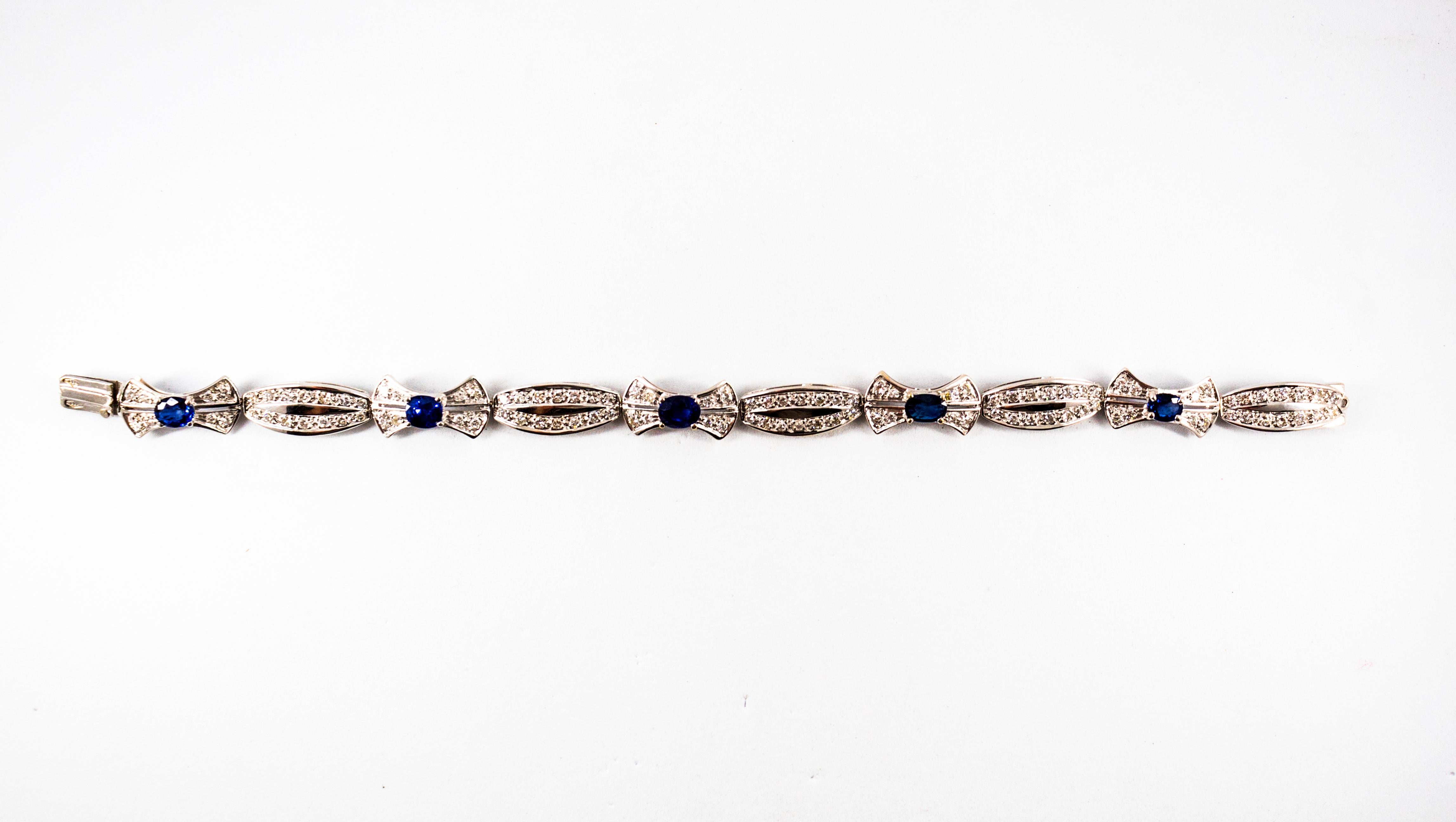 Art Deco 2.00 Carat White Diamond 3.70 Carat Blue Sapphire White Gold Bracelet 3