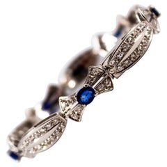 Art Deco 2.00 Carat White Diamond 3.70 Carat Blue Sapphire White Gold Bracelet