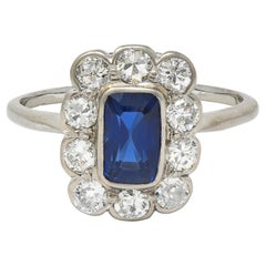 Art Deco 2.00 CTW Sapphire Diamond Platinum Vintage Halo Ring