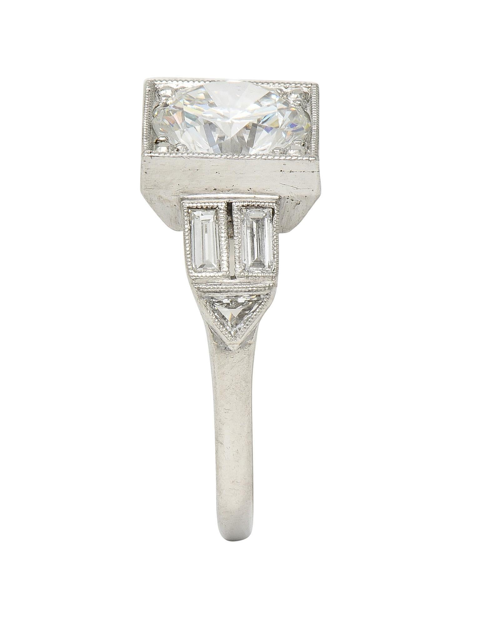 Art Deco 2.00 CTW Transitional Cut Diamond Platinum Vintage Engagement Ring GIA For Sale 5