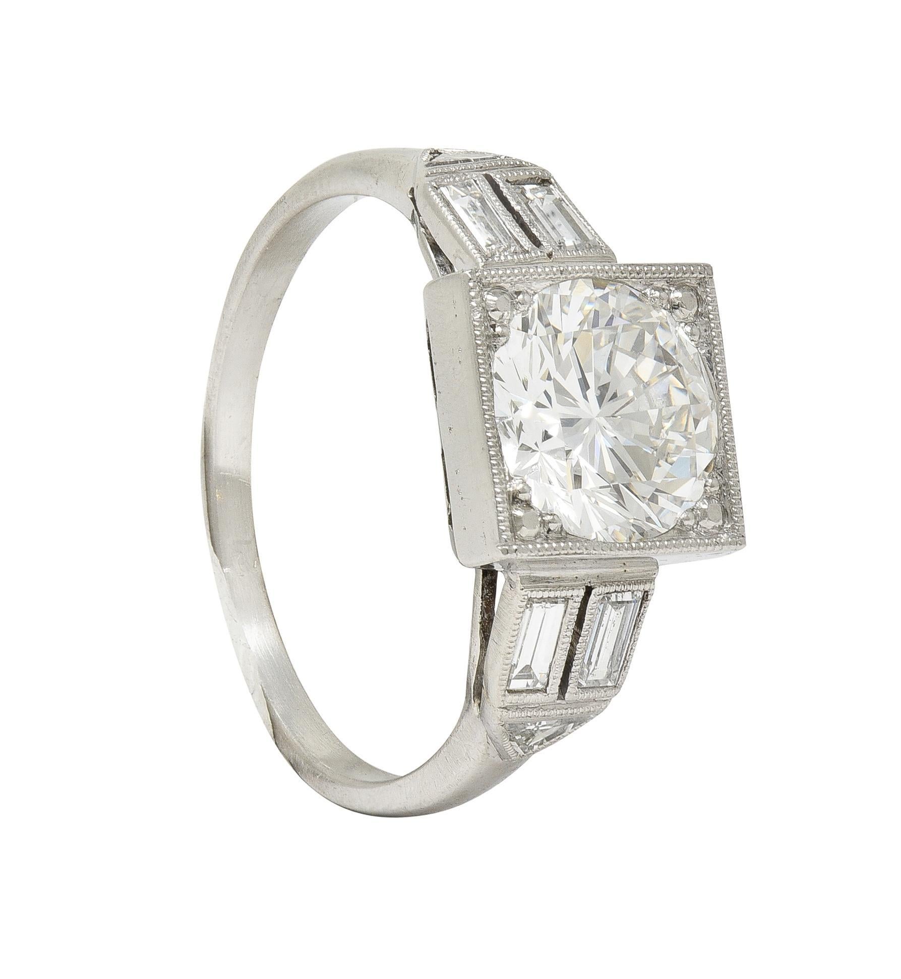 Art Deco 2.00 CTW Transitional Cut Diamond Platinum Vintage Engagement Ring GIA For Sale 6