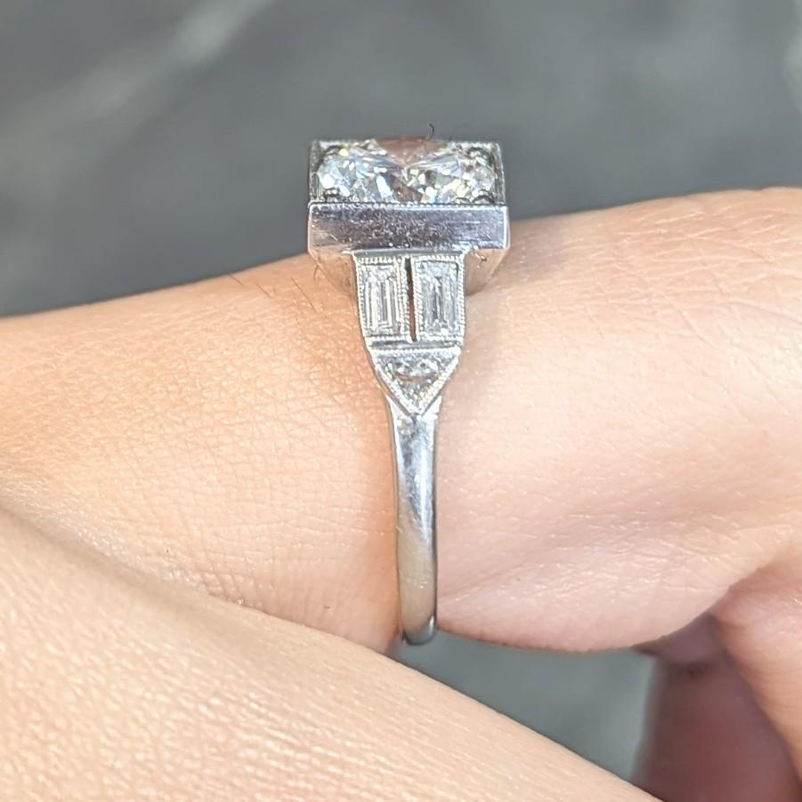 Art Deco 2.00 CTW Transitional Cut Diamond Platinum Vintage Engagement Ring GIA For Sale 8