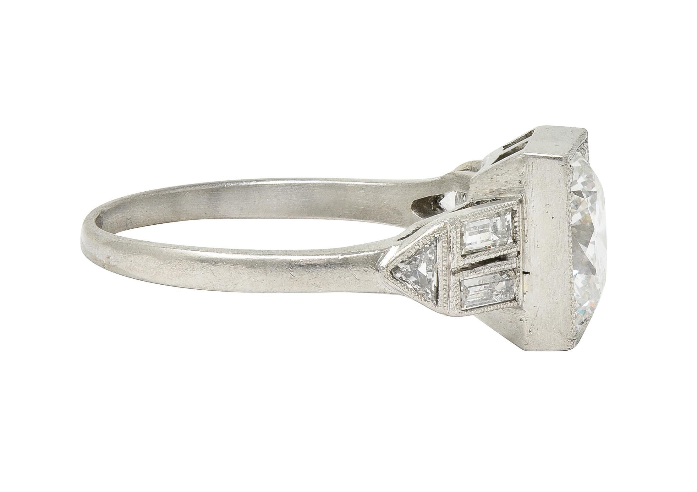 Round Cut Art Deco 2.00 CTW Transitional Cut Diamond Platinum Vintage Engagement Ring GIA For Sale