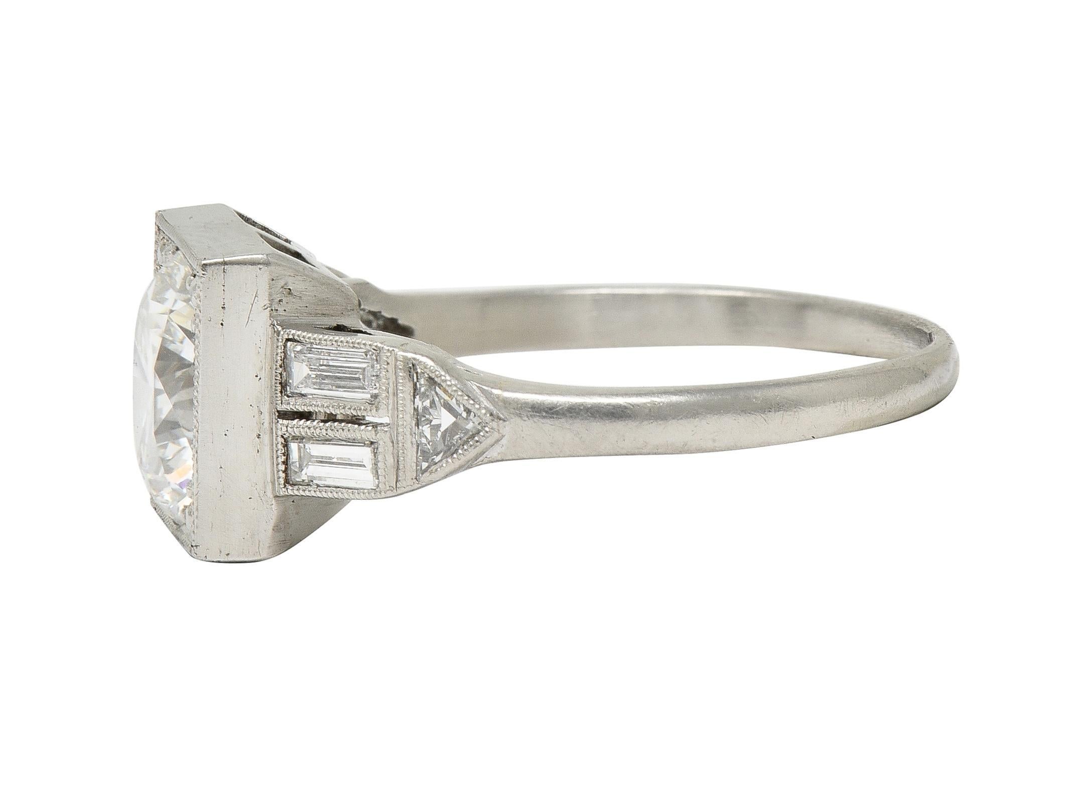 Women's or Men's Art Deco 2.00 CTW Transitional Cut Diamond Platinum Vintage Engagement Ring GIA For Sale