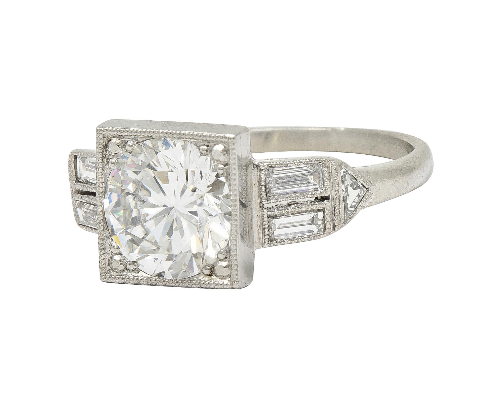 Art Deco 2.00 CTW Transitional Cut Diamond Platinum Vintage Engagement Ring GIA For Sale 1