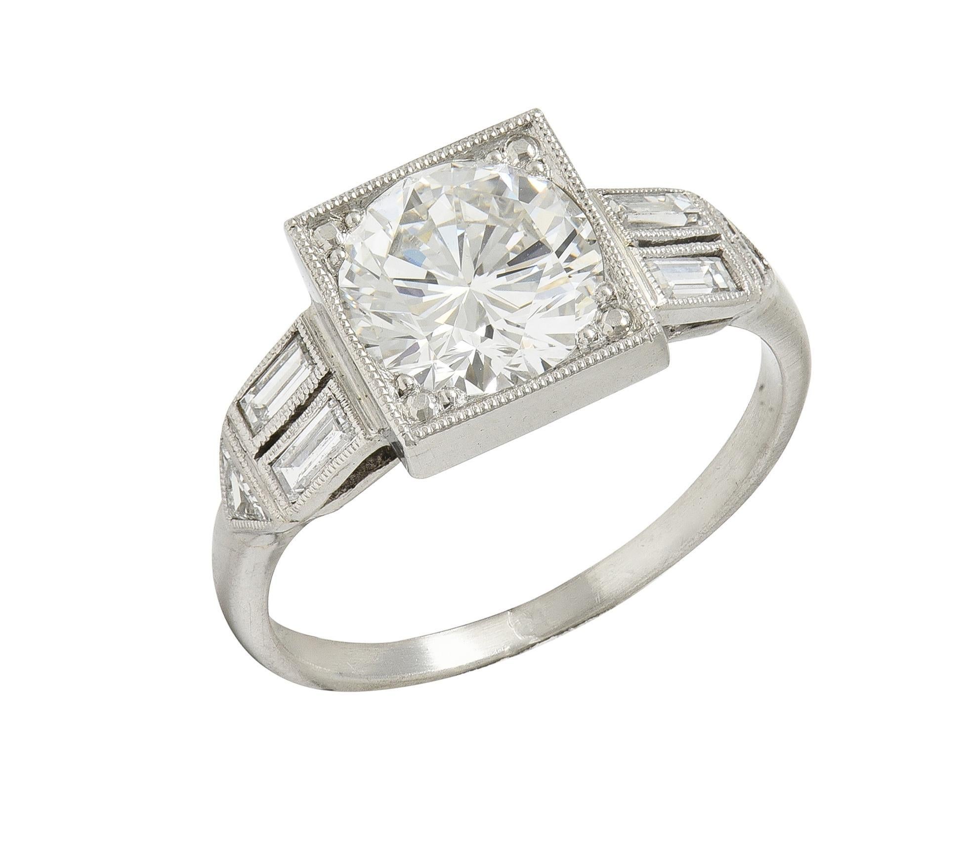 Art Deco 2.00 CTW Transitional Cut Diamond Platinum Vintage Engagement Ring GIA For Sale 2