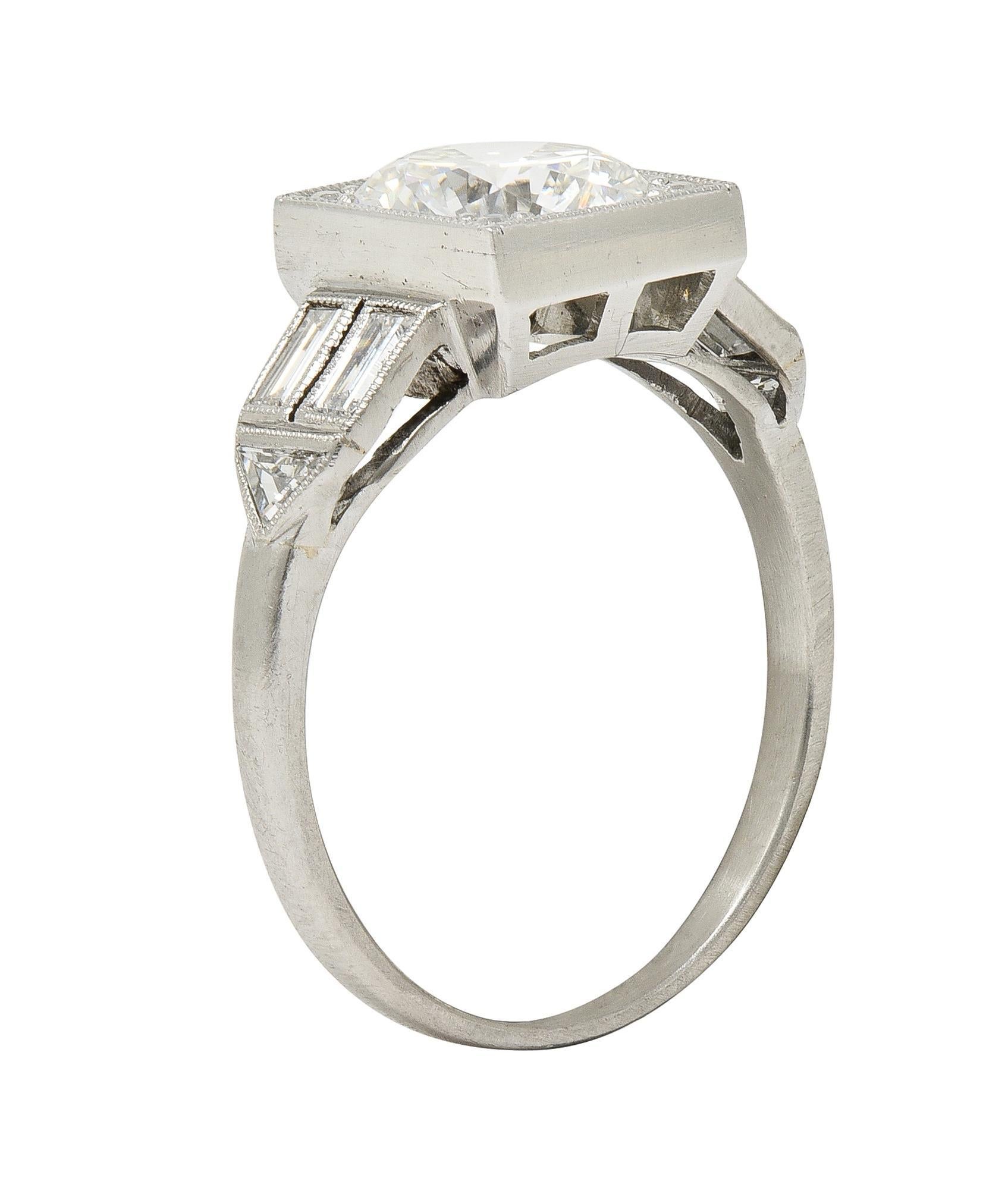 Art Deco 2.00 CTW Transitional Cut Diamond Platinum Vintage Engagement Ring GIA For Sale 3