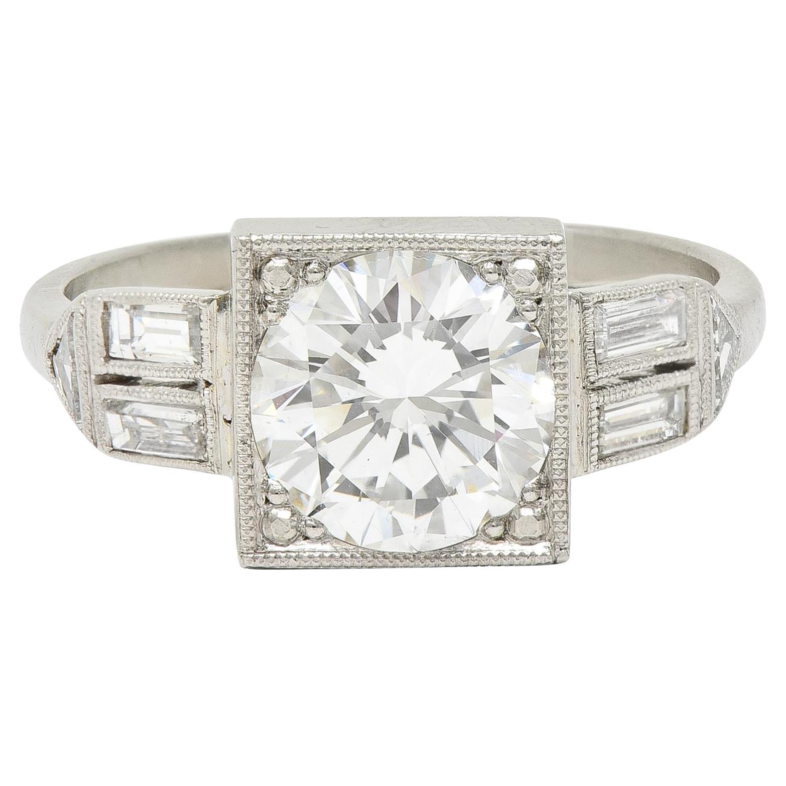 Art Deco 2.00 CTW Transitional Cut Diamond Platinum Vintage Engagement Ring GIA For Sale