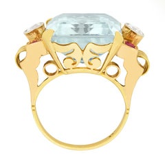 Art Deco 20.00 Carat Aquamarine, Diamond and Ruby Cocktail Ring, circa 1920s