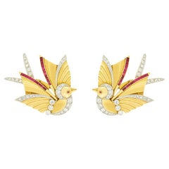Art Deco 2.00ct Diamond and Ruby Bird Brooch Pair, c.1920s