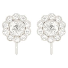 Antique Art Deco 2.00ct Diamond Daisy Cluster Earrings, c.1920s