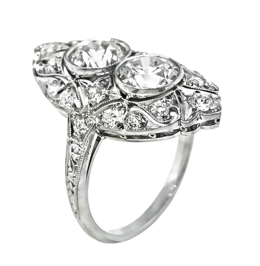 Old Mine Cut Art Deco 2.00ct Diamond Platinum Ring For Sale