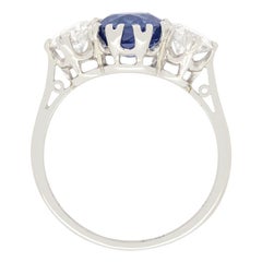 Art Deco 2.00ct Sapphire and Diamond Three Stone Ring, c.1920s