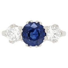 Antique Art Deco 2.00ct Sapphire and Diamond Three Stone Ring, c.1920s