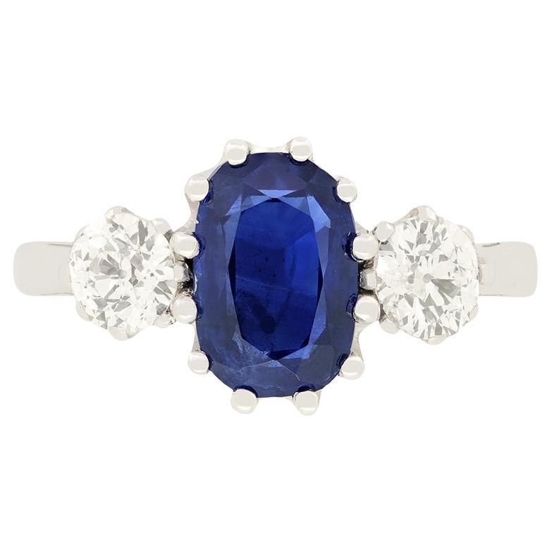 Art Deco 2.00ct Sapphire and Diamond Trilogy Ring, c.1920s