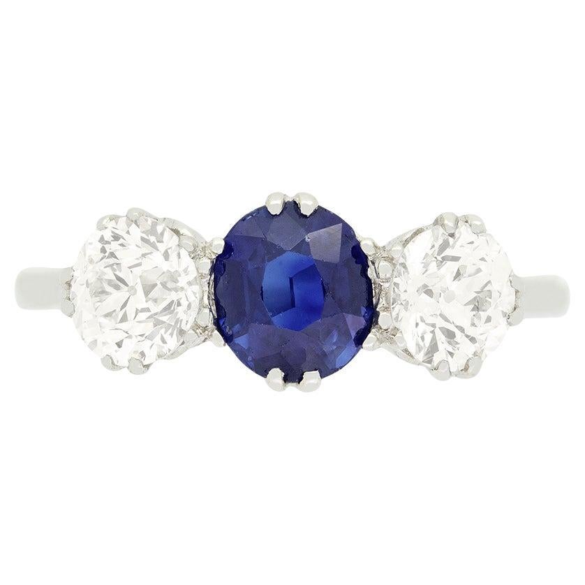 Art Deco 2.00ct Sapphire and Diamond Trilogy Ring, c.1920s