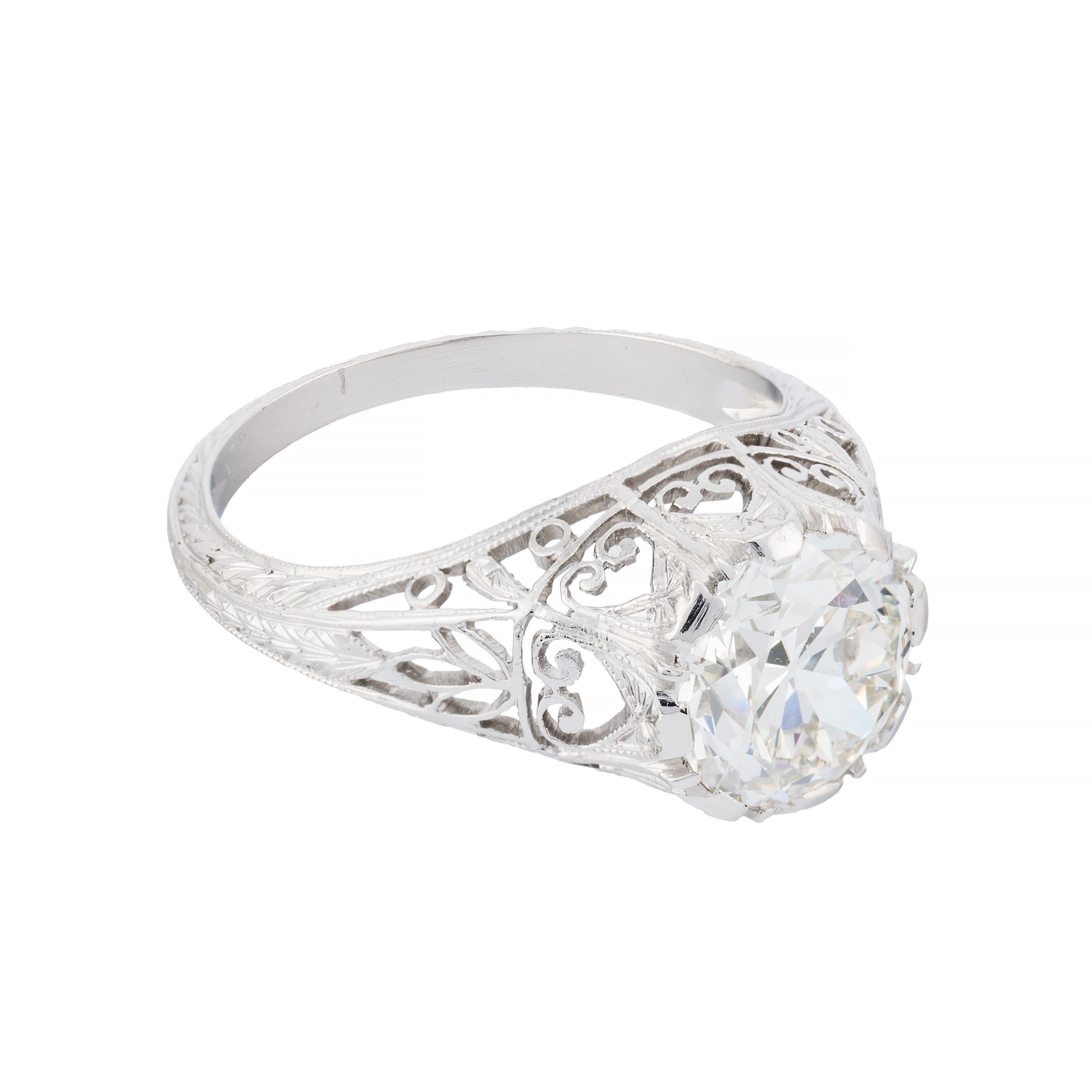 Old European Cut Art Deco 2.02 Carat European Cut Diamond Solitaire Engagment Ring in Platinum For Sale