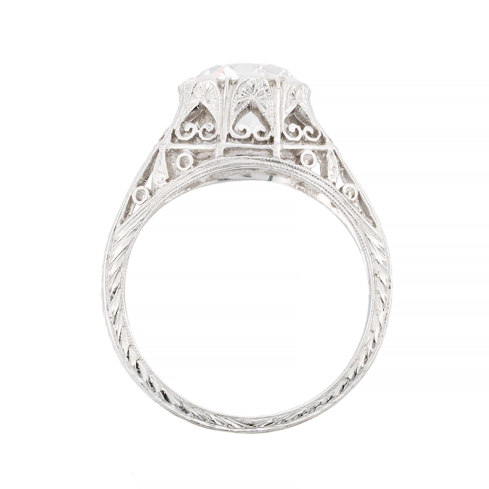 Women's Art Deco 2.02 Carat European Cut Diamond Solitaire Engagment Ring in Platinum For Sale
