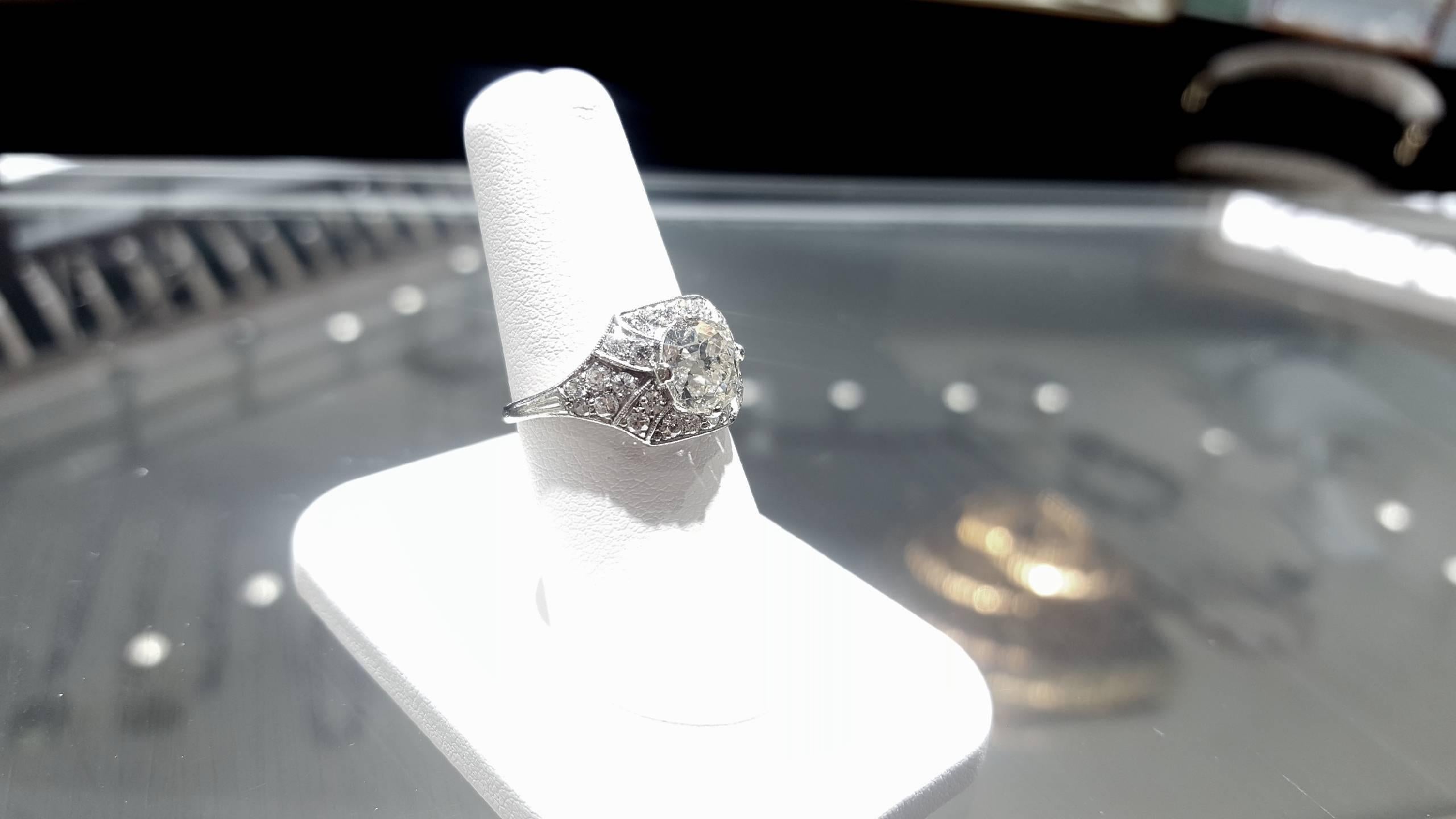 Old European Cut Art Deco 2.02 Carat Diamond Engagement Ring